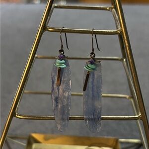 Artisan Blue Dangle Earrings with Mint Accent
